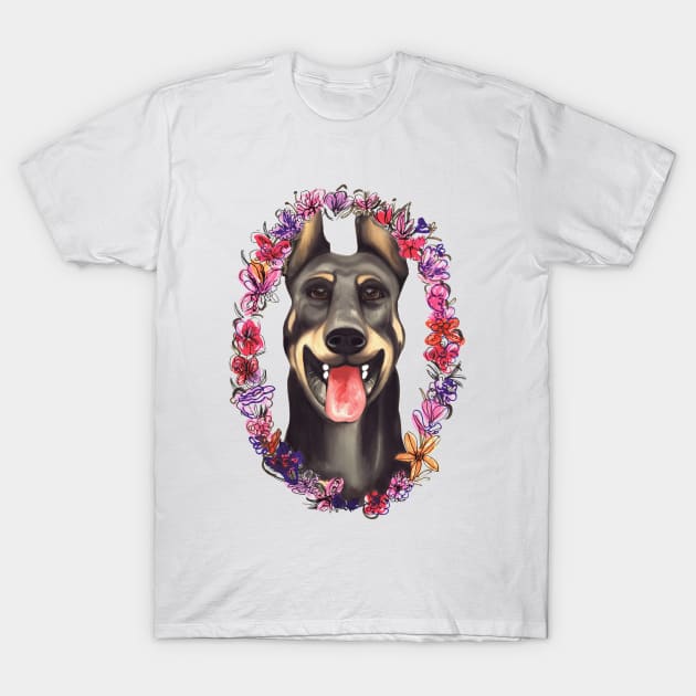 Doberman Portrait T-Shirt by minniemorrisart